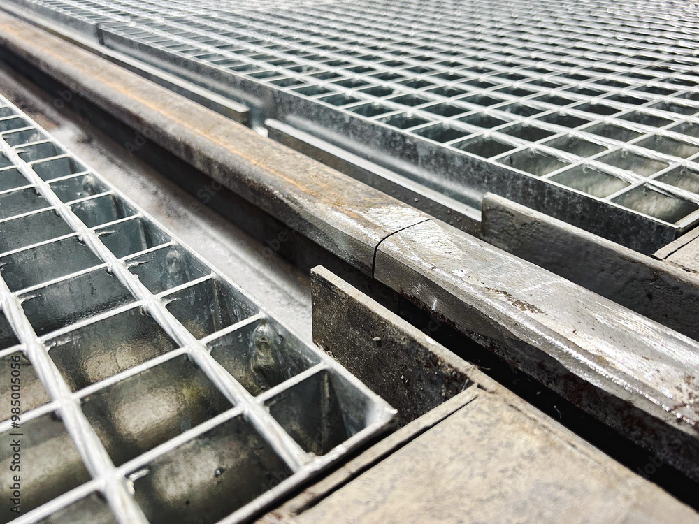 Obraz premium railroad tracks in a modern warehouse.