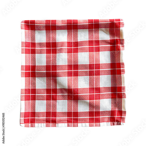 Napkin red and white checkered cloth with gentle folds photo