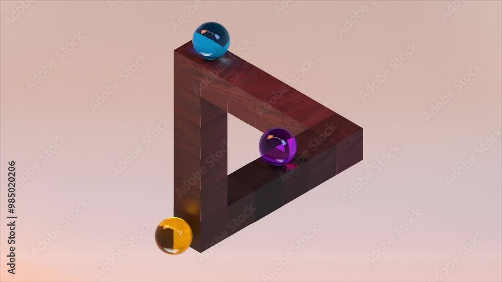 A 3D wooden geometric shape featuring an optical illusion, with vibrant ...