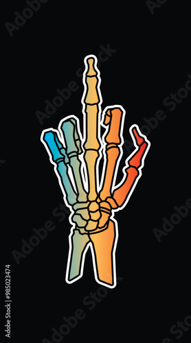 Skeleton of a hand with the middle finger raised. Original vector illustration in vintage style. T-shirt design.
