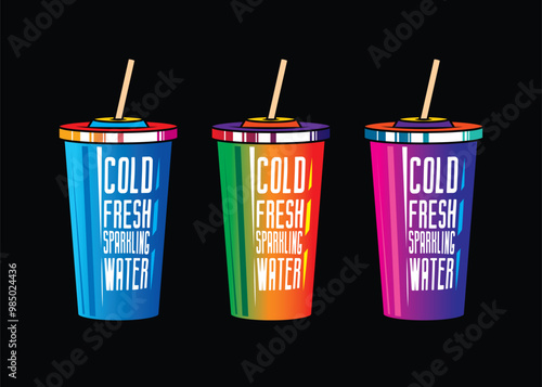 Fast food plastic cup with straw. Hot or cold drink. Original vector illustration in vintage style.