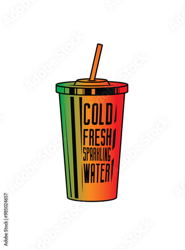 Fast food plastic cup with straw. Hot or cold drink. Original vector illustration in vintage style.