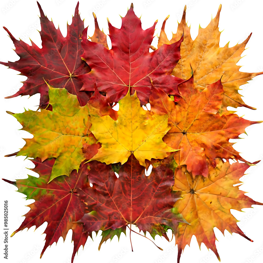 Fototapeta premium Collection of Autumn Maple Leaves in Yellow, Orange, and Red