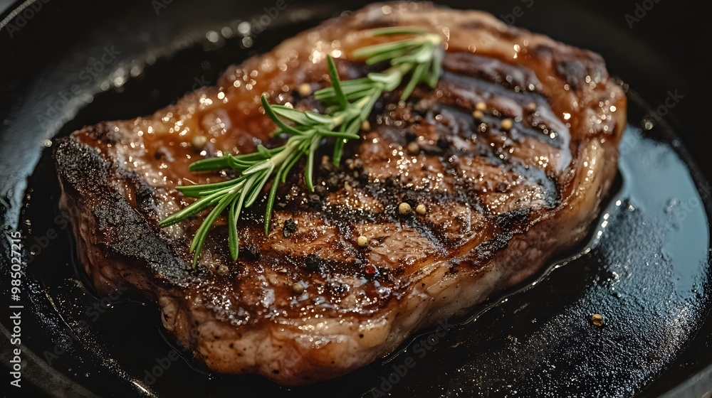 Grilled medium rib eye steak with rosemary and pepper, Juicy medium Beef Rib Eye steak slices on wooden board Grilled medium rib eye steak with rosemary and pepper, Juicy medium Beef Rib Eye steak slices on wooden board