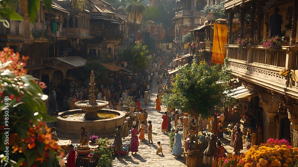 A vivid scene of an ancient Arab city A vivid scene of an ancient Arab city