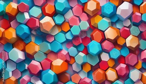 An abstract and seamless illustration of multicolored hexagons