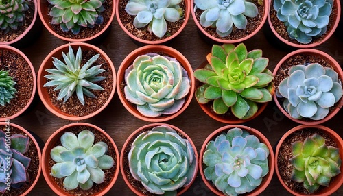 set of flowers in pots