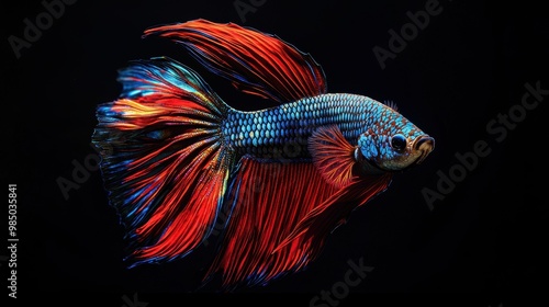 Colorful Betta Fish on Black Background photo