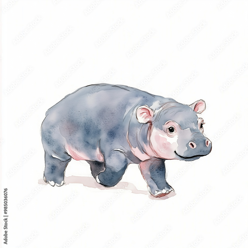 Cute baby hippo. Watercolor clipart. Cute baby hippo. Watercolor clipart.