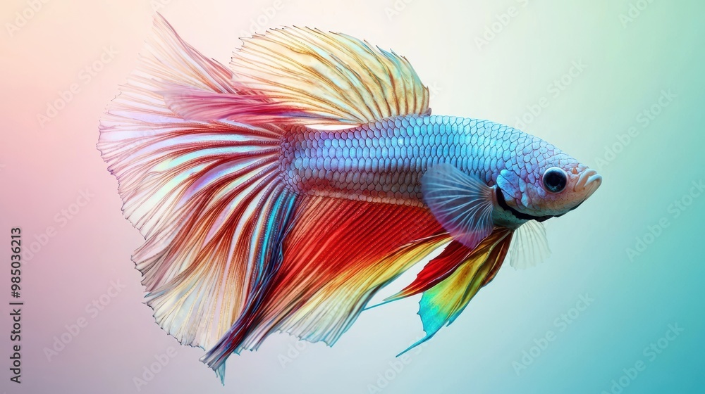 Fototapeta premium Colorful Betta Fish Swimming in Gentle Water Colors