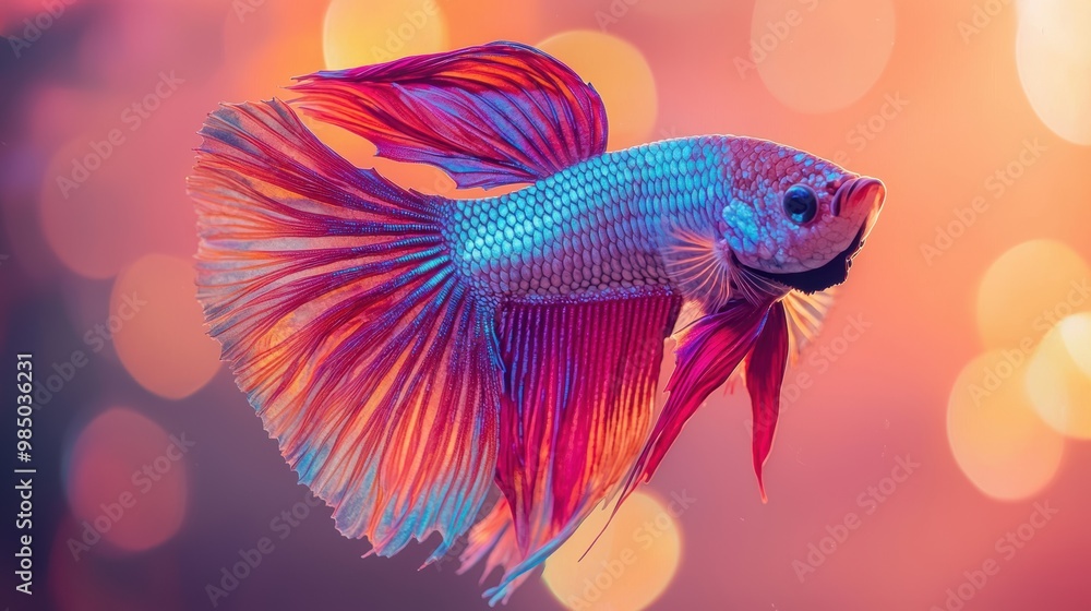 Fototapeta premium Colorful Betta Fish Swimming in Vibrant Background