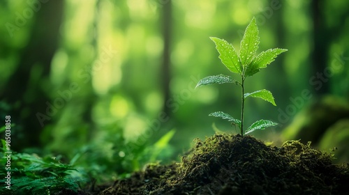 A Single Sapling Emerging from the Forest Floor