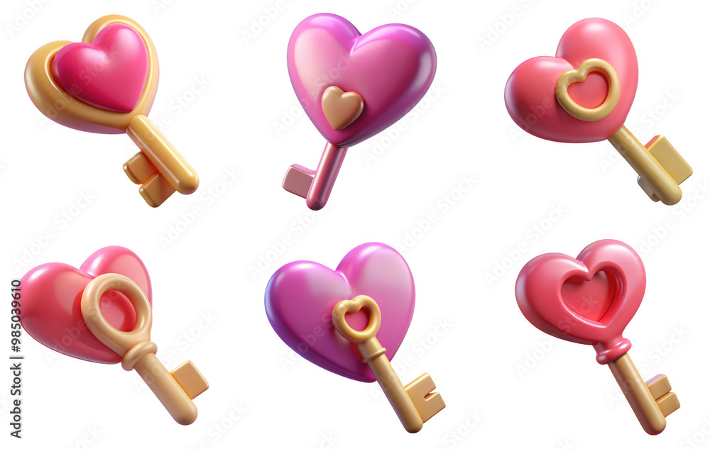 PNG love key 3d collection, in cartoon style minimal on transparent, white background, isolate
PNG love key 3d collection, in cartoon style minimal on transparent, white background, isolate