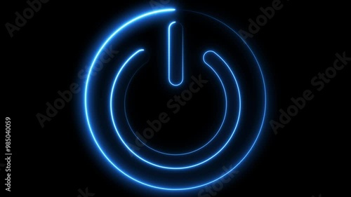 Neon glowing power button icon animated on a black background ,The appearance of neon symbol power off ,alpha channel Premultiplied