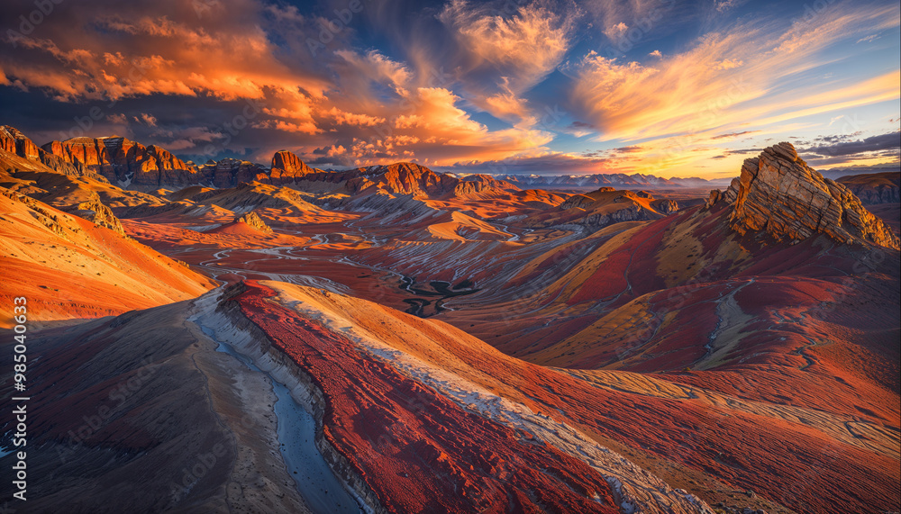 Fototapeta premium Valley of Fire, Sunset, Road in a desert, Nevada, Desert 