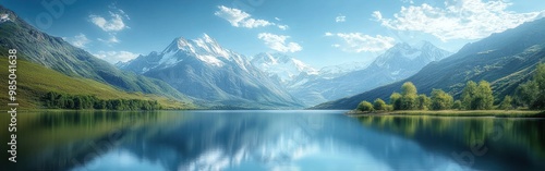 Tranquil Mountain Lake with Snow-Capped Peaks and Reflections