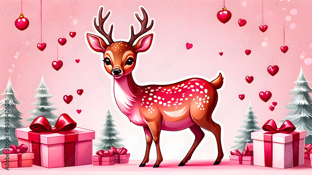 cute deer with gifts. festive new year concept cute deer with gifts. festive new year concept