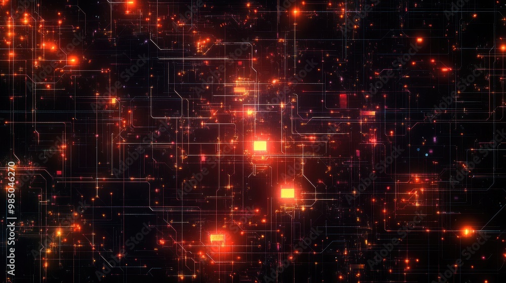 Abstract digital circuit board with glowing lights. Abstract digital circuit board with glowing lights.