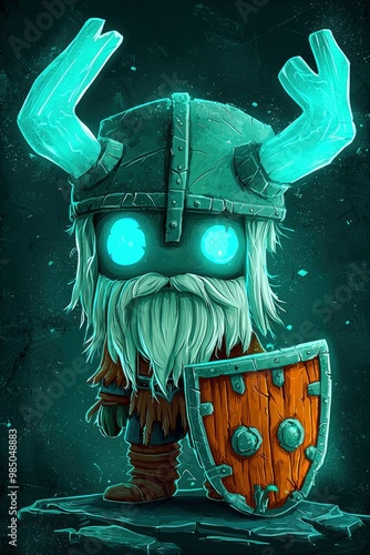 Chibified Viking Warrior with Glowing Antlers and Shield photo