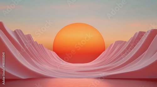 A large egg is sitting in a valley with mountains behind it, AI