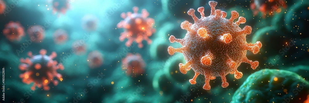 Realistic Microscopic Molecular 3D Medical Background. Pathological Viruses and Bacterias Microbiology Banner for Medicine Designs. Realistic Microscopic Molecular 3D Medical Background. Pathological Viruses and Bacterias Microbiology Banner for Medicine Designs.
