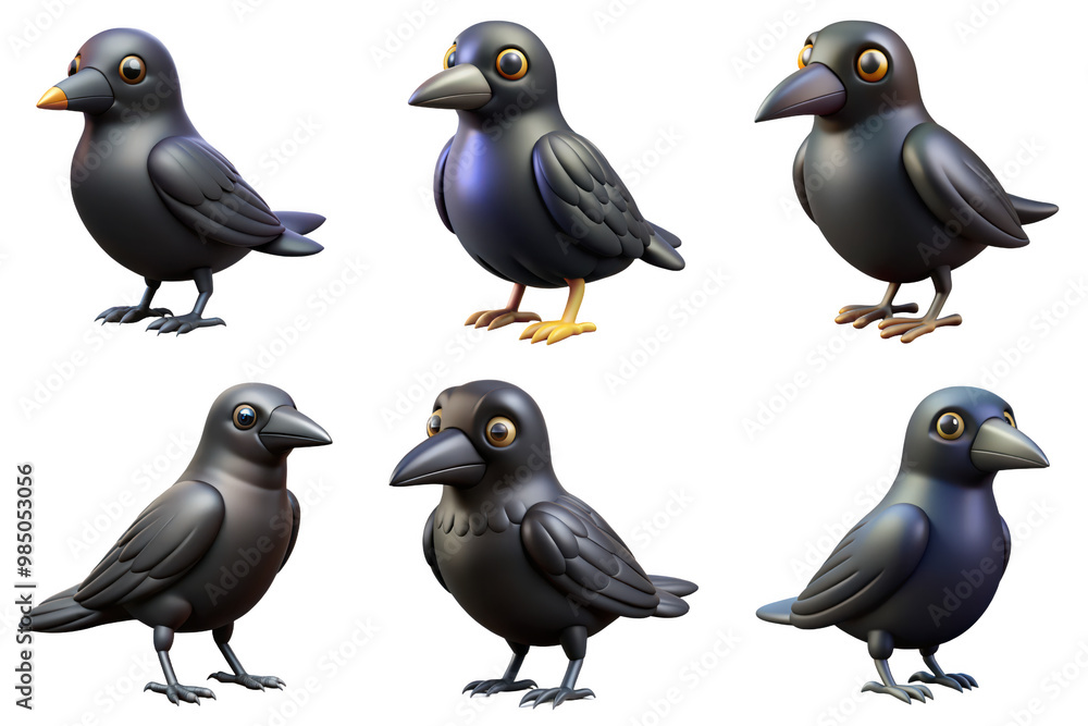 Naklejka premium PNG black crow 3d collection, in cartoon style minimal on transparent, white background, isolate