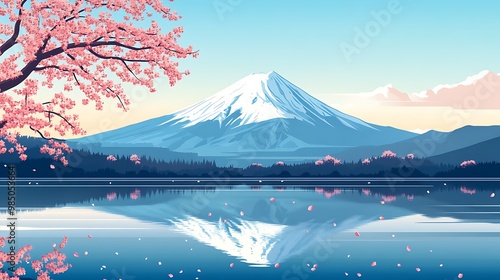 2d flat design vector illustration of mount fuji japan