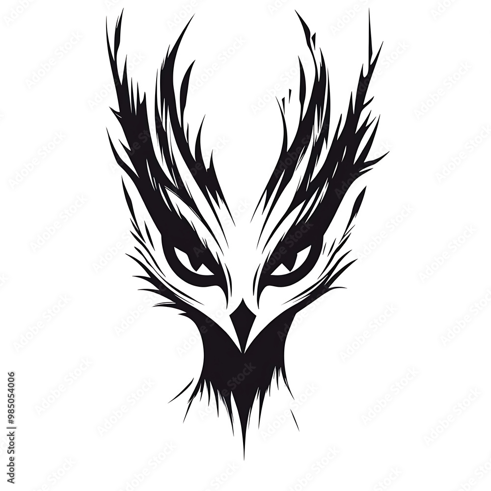 Fierce Bird Emblem: A striking silhouette of a stylized bird with sharp, piercing eyes, showcasing a powerful and enigmatic presence. Perfect for branding, tattoo designs, and other creative projects. Fierce Bird Emblem: A striking silhouette of a stylized bird with sharp, piercing eyes, showcasing a powerful and enigmatic presence. Perfect for branding, tattoo designs, and other creative projects.