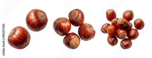 Hazelnuts in shells showcased in various groupings photo