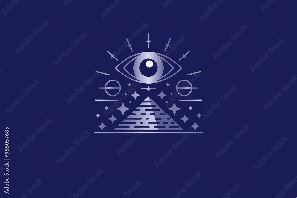 Obraz premium Mystical Eye Over Pyramid with Stars - Deep Blue Cosmic Background for Spiritual and Esoteric Digital Art
