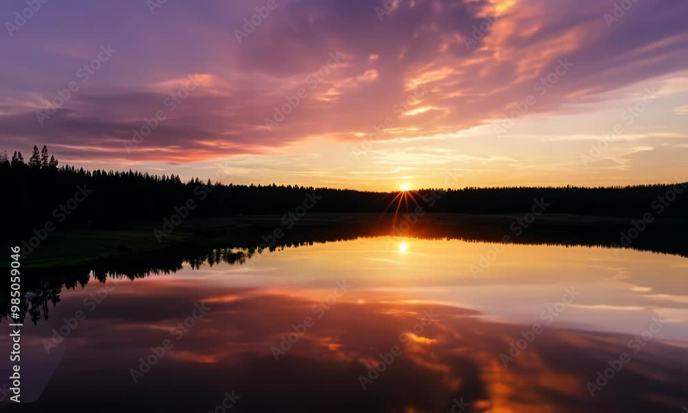 Sunset reflecting on a calm lake Video hyperrealistic Sunset reflecting on a calm lake Video hyperrealistic