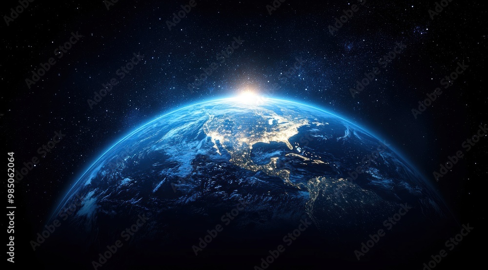 blue sunrise, view of earth from space blue sunrise, view of earth from space