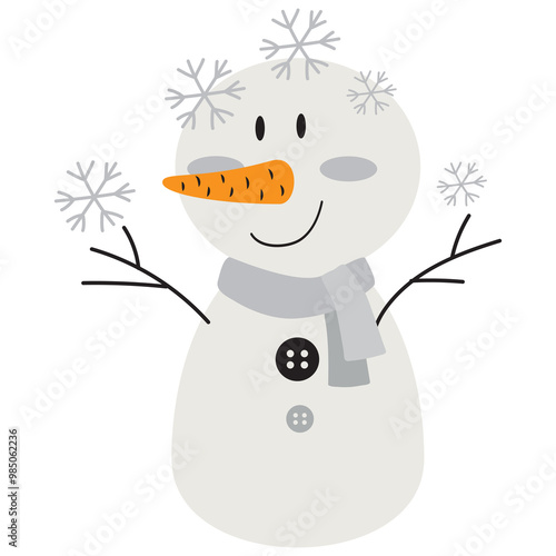 Vintage snowman  vector cartoon flat style illustration