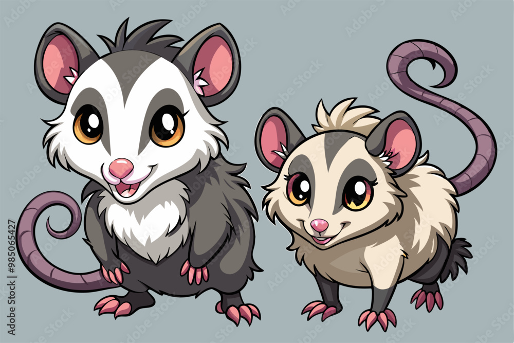 two cute cartoon opossums two cute cartoon opossums