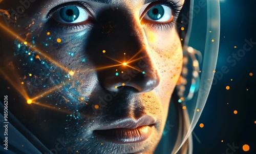 A man in a space suit with a glowing face 4K Video