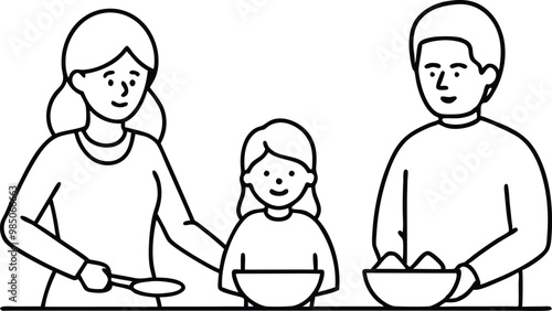 Vector Art of Family Baking Together for Kids Coloring and Fun 