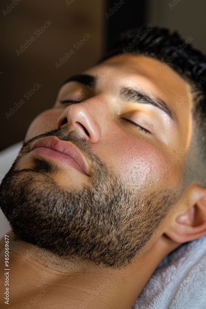 Obraz premium Serene Man Enjoying Deep Tissue Massage - Wellness, Relaxation, Spa Therapy Stock Photo