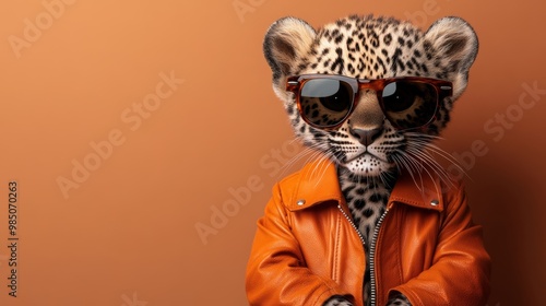 Animated leopard in fashionable clothes