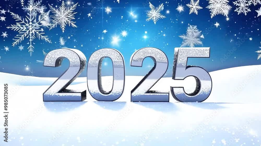 2025 numbers surrounded by delicate snowflakes on a bright blue background 2025 numbers surrounded by delicate snowflakes on a bright blue background