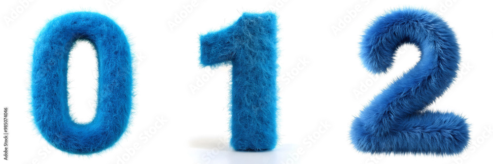 Numbers 0, 1, 2. Alphabet Made of Blue Hair on a White Background. Numbers 0, 1, 2. Alphabet Made of Blue Hair on a White Background.
