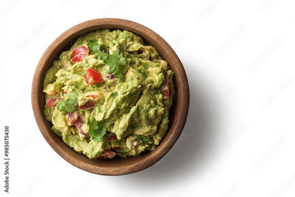 Guacamole bowl on white background. Top view. File contains clipping path. Guacamole bowl on white background. Top view. File contains clipping path.