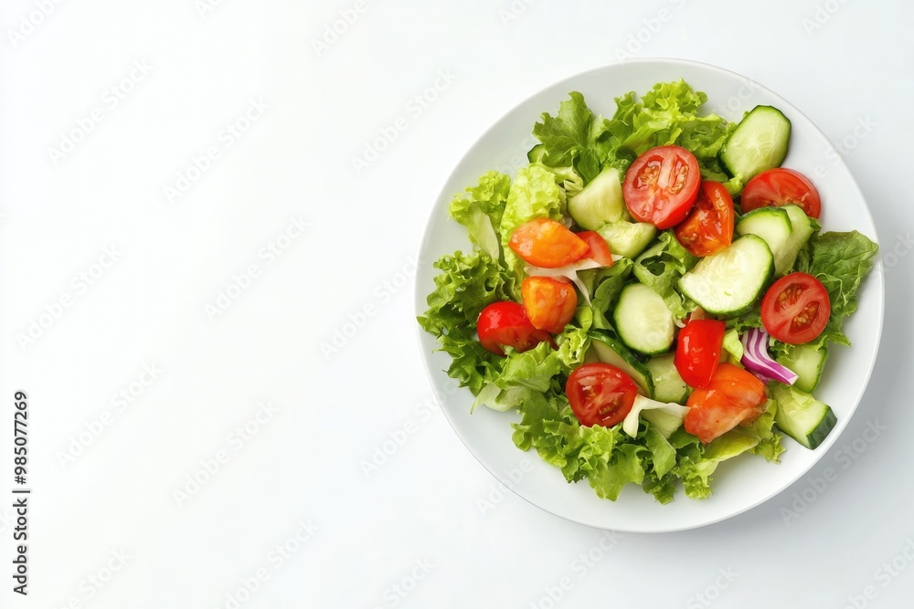 plate of salad with fresh vegetables isolated on white background top view plate of salad with fresh vegetables isolated on white background top view
