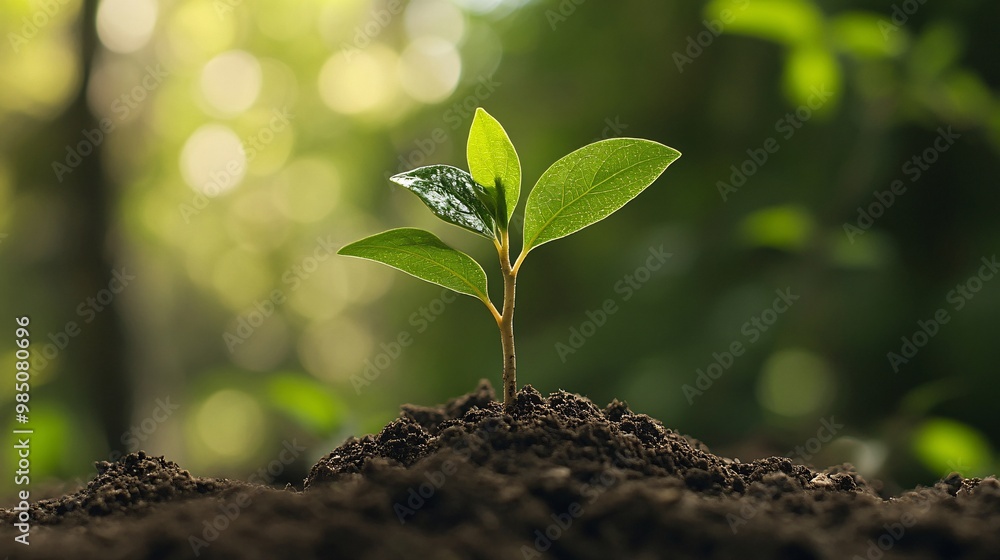 A Single Green Sprout Emerging From Dark Soil A Single Green Sprout Emerging From Dark Soil