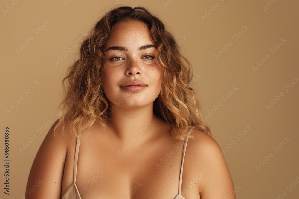 Plus sized body positive beautiful young female model isolated on neutural background,magazine studio shoot style.Confident curvy healthy woman posing for portrait Plus sized body positive beautiful young female model isolated on neutural background,magazine studio shoot style.Confident curvy healthy woman posing for portrait