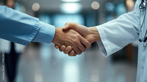 A doctor shakes hands with a patient, a gesture of trust and care. .