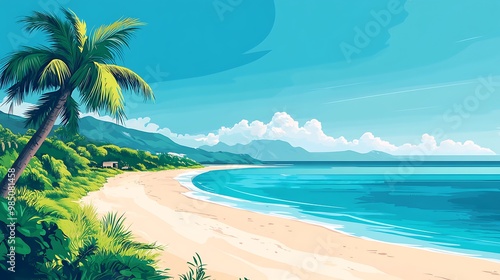 2d flat design vector illustration of beach
