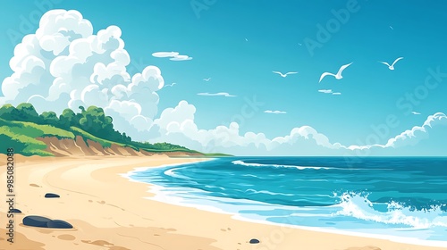 2d flat design vector illustration of beach