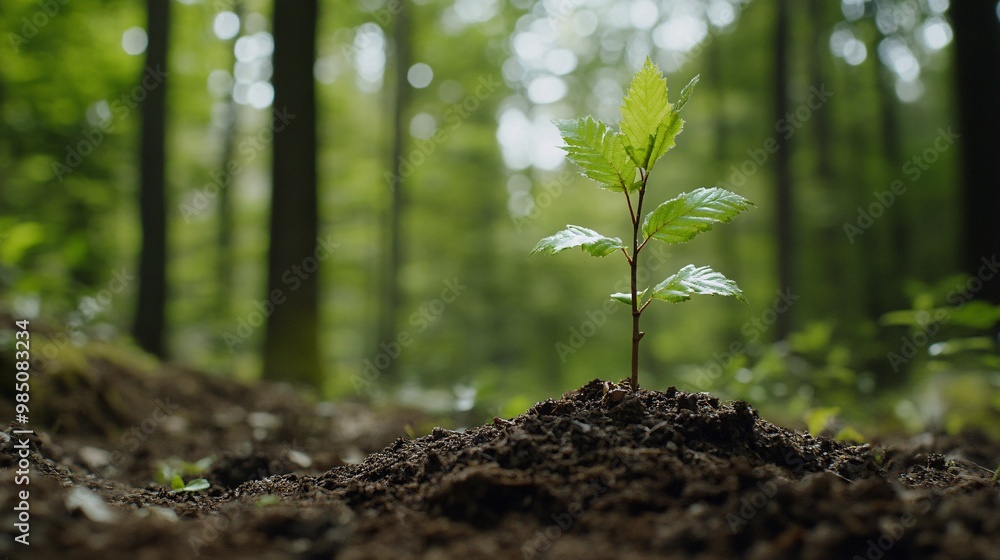 A Young Sapling Growing in a Forest Setting A Young Sapling Growing in a Forest Setting