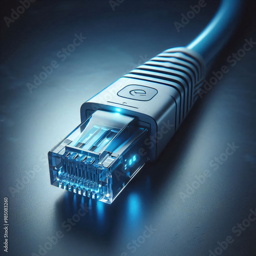 Obraz na płótnie Modern cat 6 ethernet cable with blue LED lights w salonie