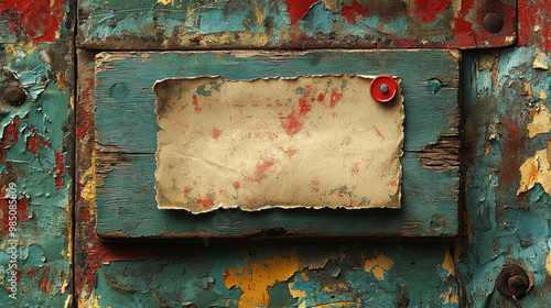 A piece of weathered paper tacked to a rustic wooden surface.